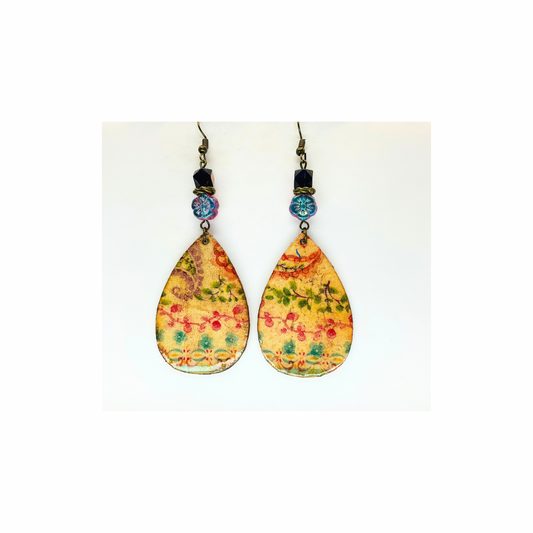 Bohemian Style Wood Dangle with Bead Earring