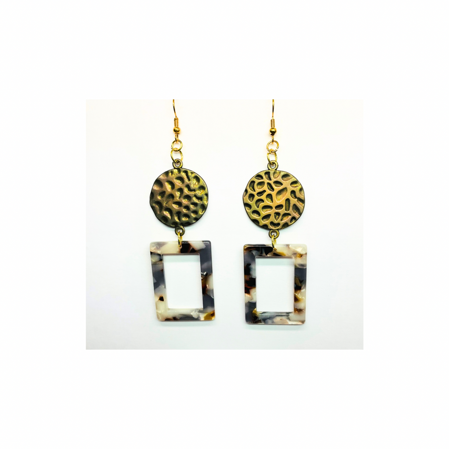 Tortoise Collection Brown Earrings with Gold Tarnished Hammered Circle Elegant Design for Women