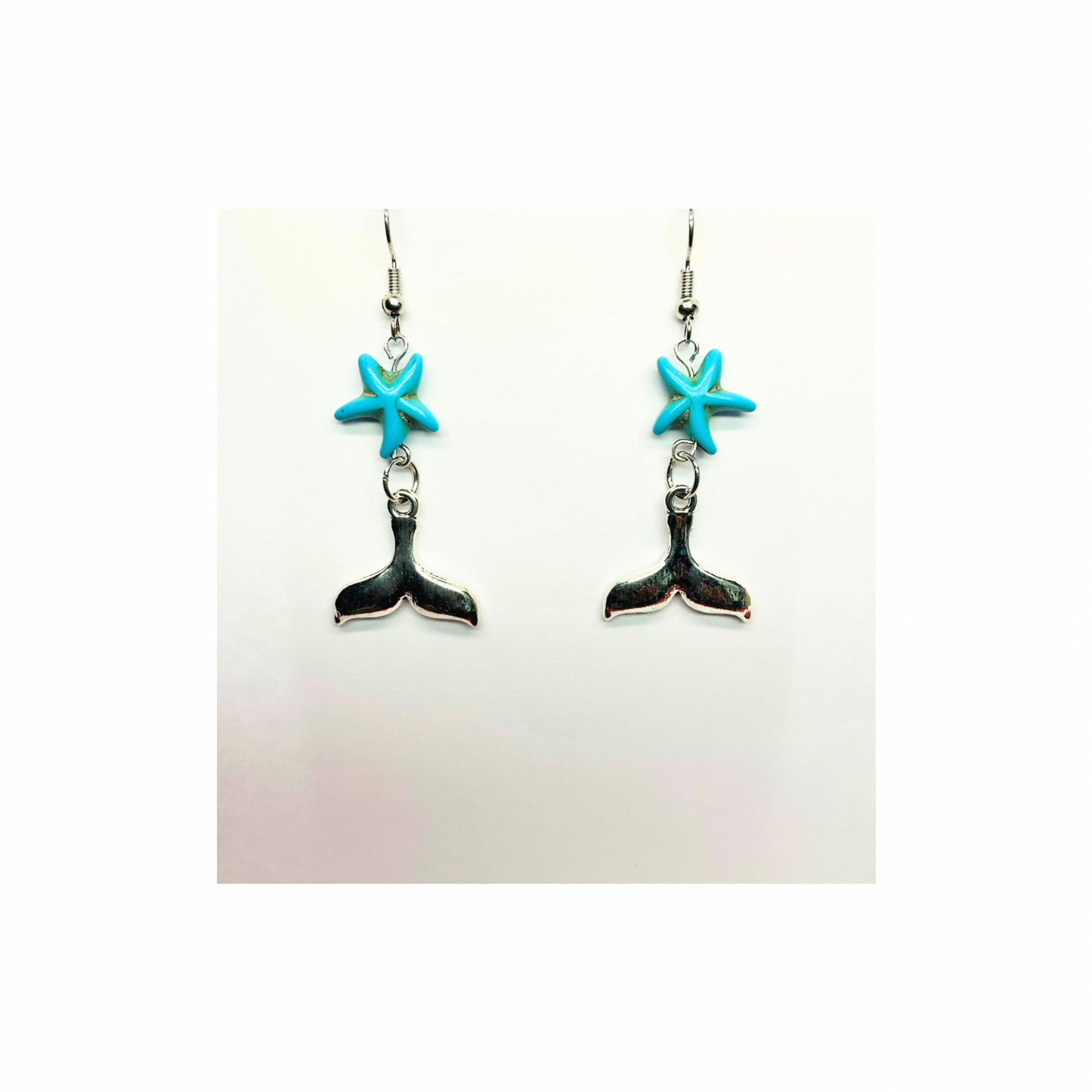 Ocean Collection Starfish with Silver Mermaid Tail Dangle Earrings for Female Women's Fashion Jewelry
