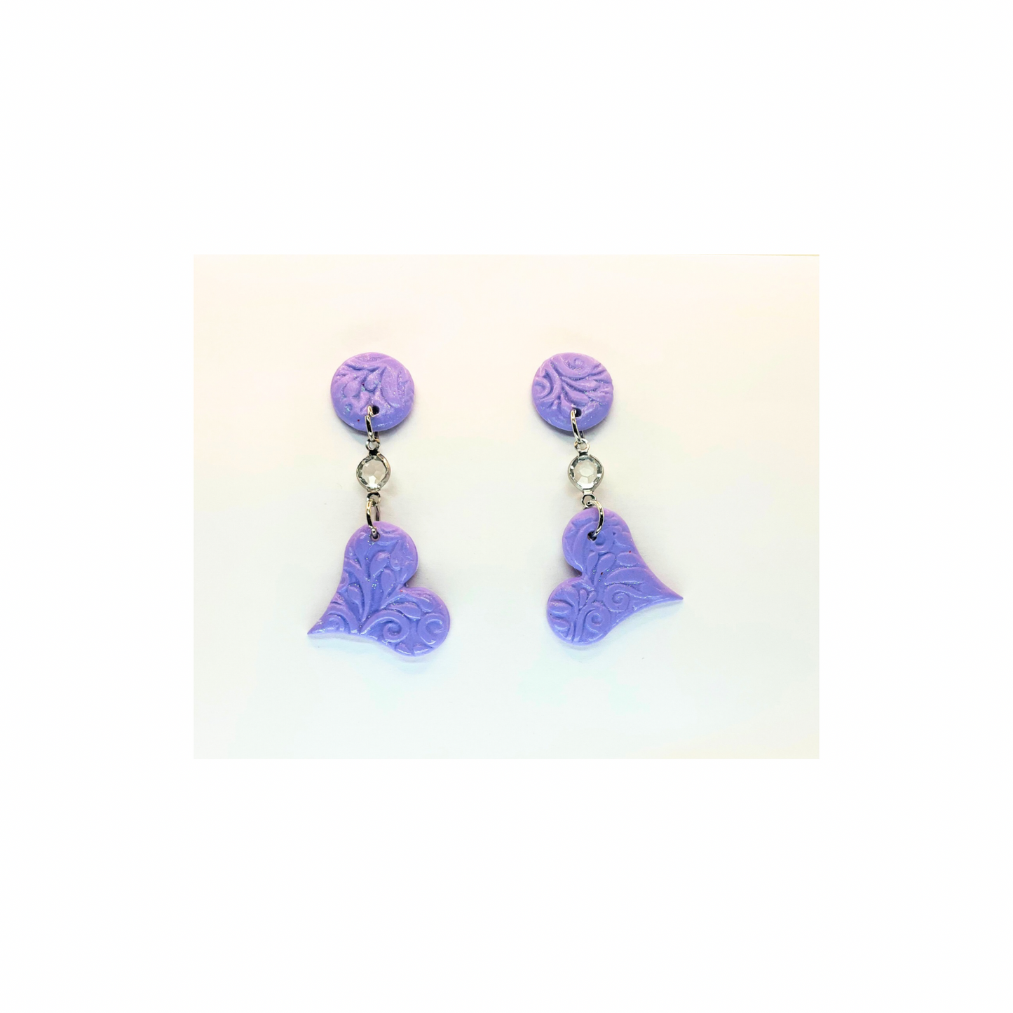 Purple Heart Dangle with Rhinestone and Button Stud Earrings