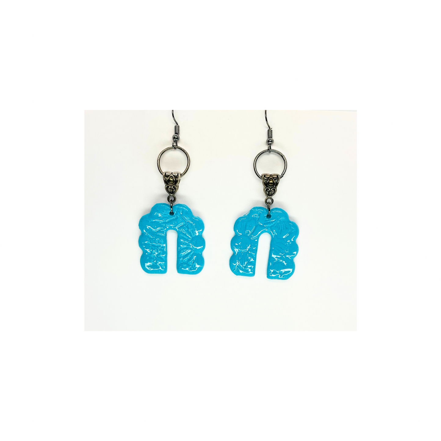 Turquoise Blue Horseshoe Shape on Tarnished Silver Dangle Earrings for Female Fashion Accessories