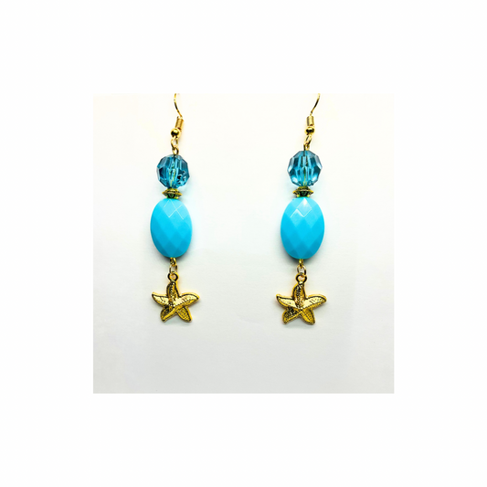 Ocean Collection Blue Beads with Starfish Charm Dangle Earring Gold-Tone Accents & Blue Beads Jewelry