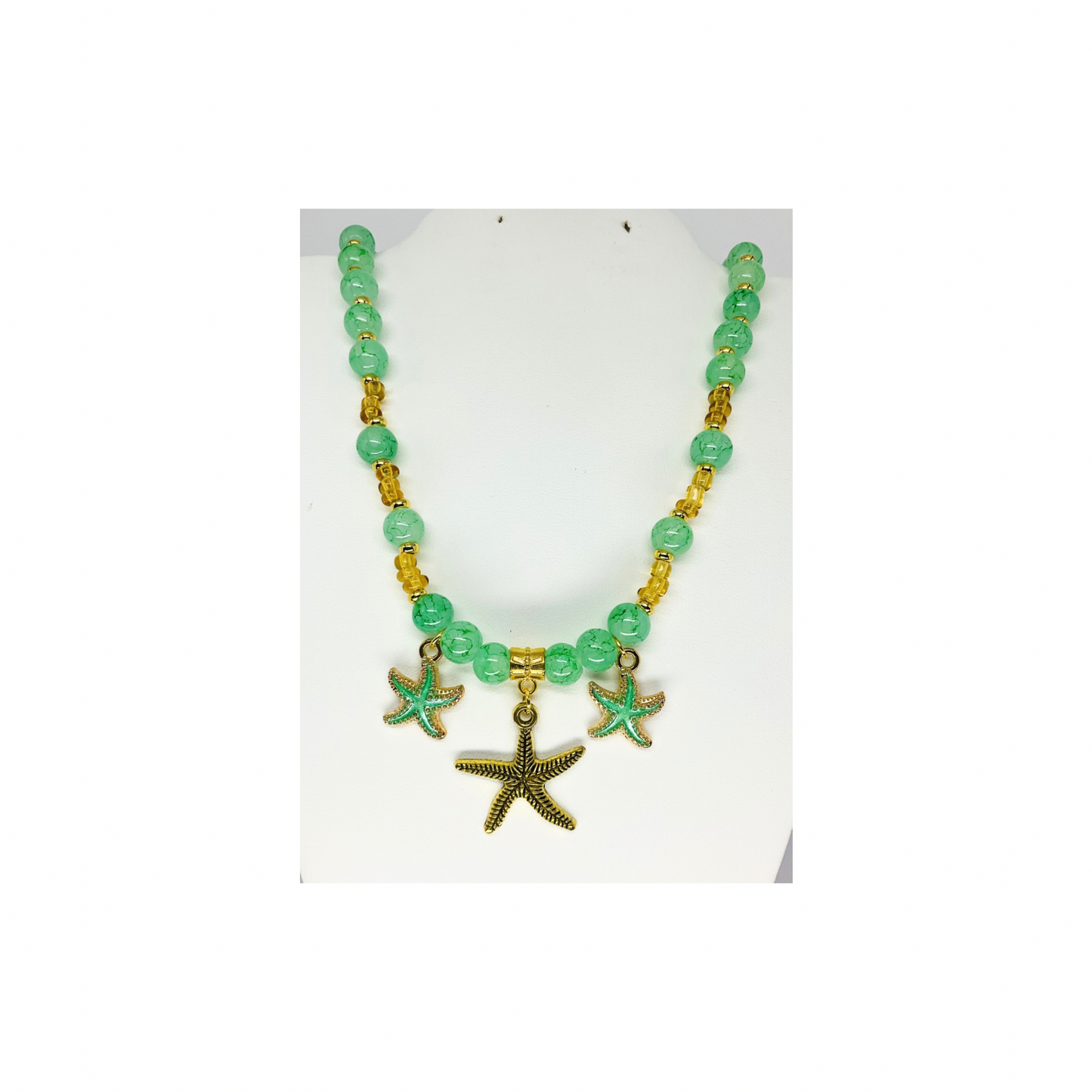 Green Beaded 17-inch Necklace with Starfish Charms-Crafting By BB
