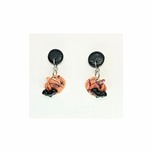 Wizard Collection Pink Pumpkin with Bat Stud Earrings - Fun Quirky Design for Women's Fashion Accessories