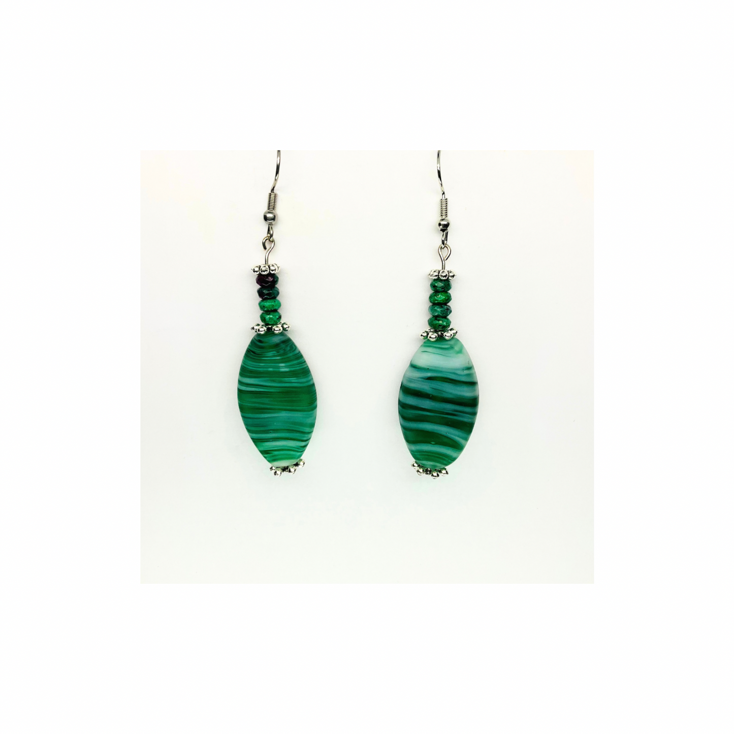 Translucent Green Glass Bead Dangle Earring - Elegant Green Bead Design for Women's Subtle Stylish Accessories