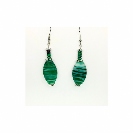Translucent Green Glass Bead Dangle Earring - Elegant Green Bead Design for Women's Subtle Stylish Accessories