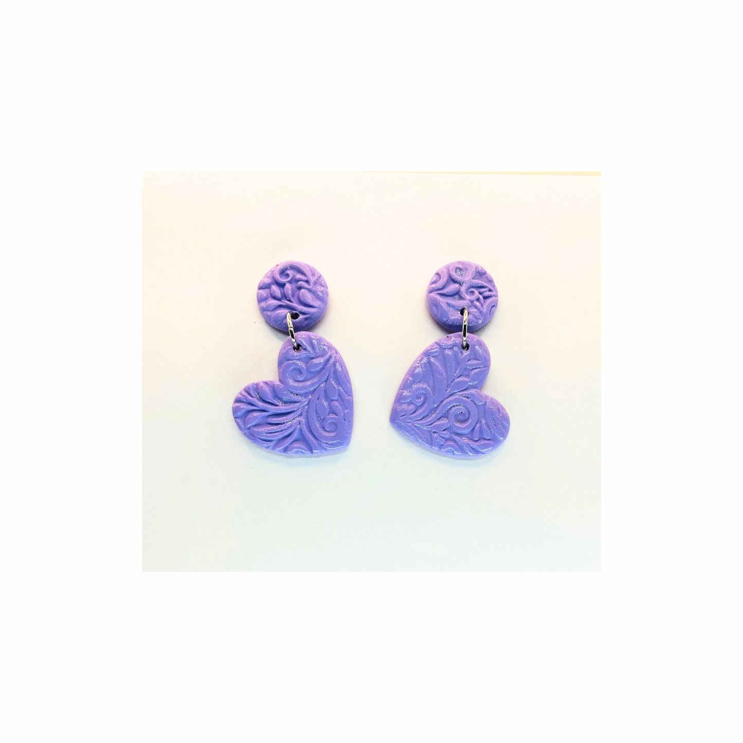 Purple Heart Dangle with Button Stud Earrings