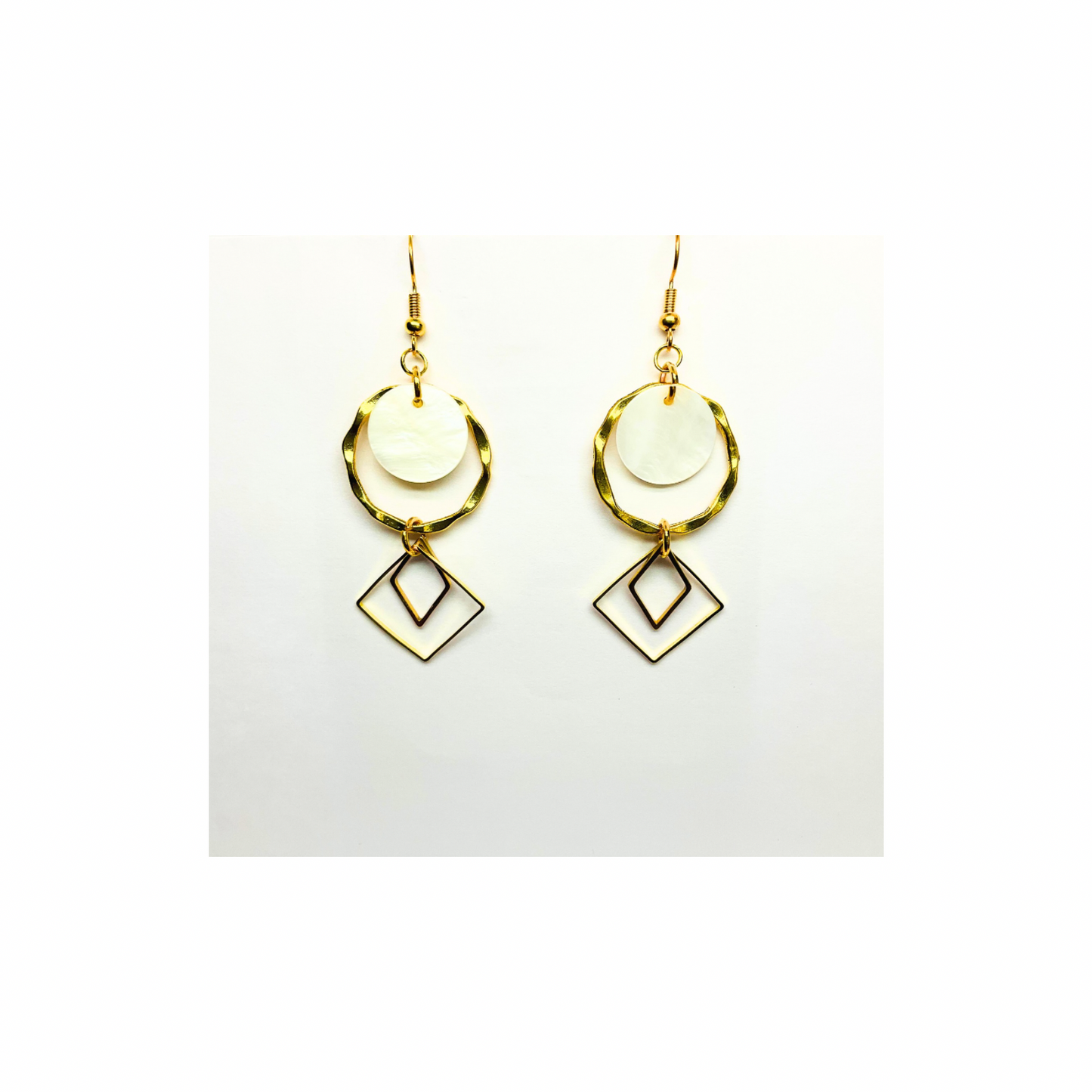 Spot Cream and Gold Collection Dangle Earrings for Female with Circular and Square Designs