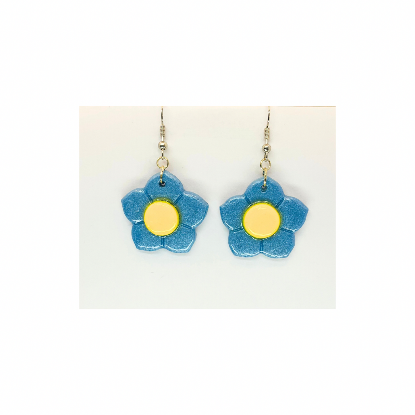 Blue Yellow Flower Dangle Earrings-Crafting By BB