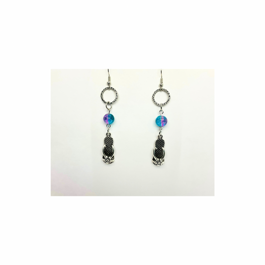 Ocean Collection Silver Flip Flops with Crystal Ocean Bead Dangle Earring - Unique Design Earrings