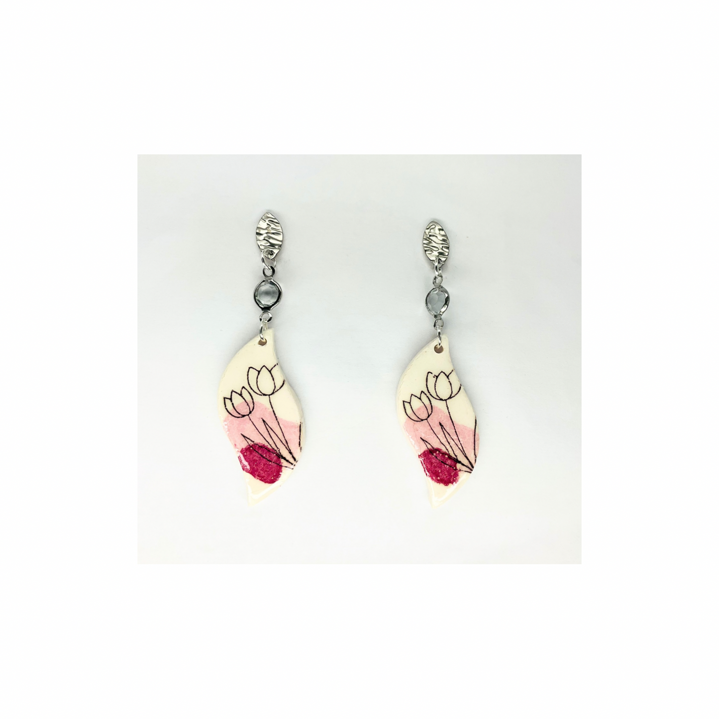 Flower Line Art Dangle with Silver Stud Earrings-Crating By BB