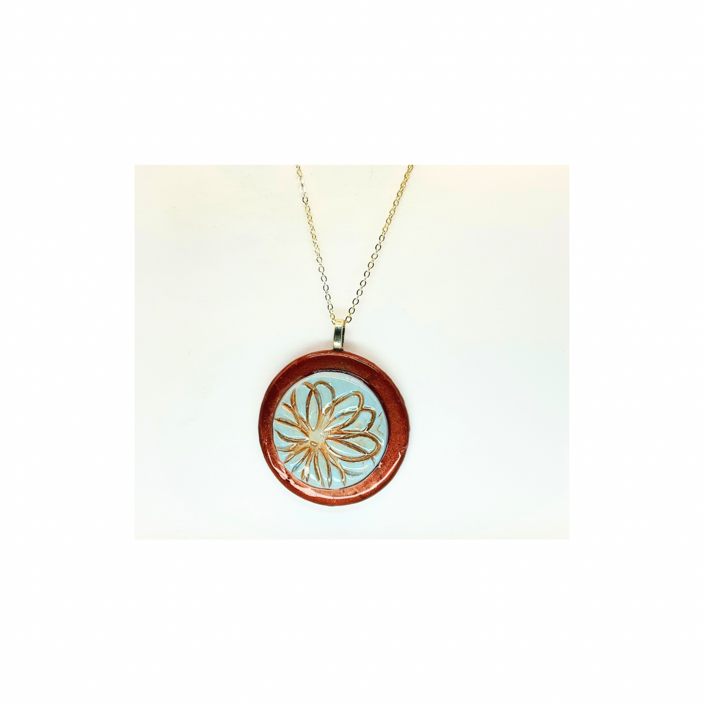 Lotus Flower Bronze and Blue Layered Necklace | 18-inch | Crafting By BB