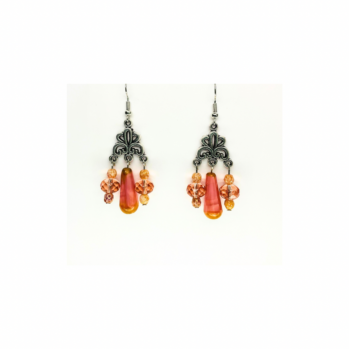 Crystal Chandelier Pink Teardrop Dangle Earrings for Female with Unique Design and Colorful Beads