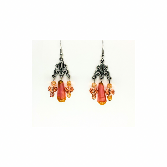 Crystal Chandelier Pink Teardrop Dangle Earrings for Female with Unique Design and Colorful Beads