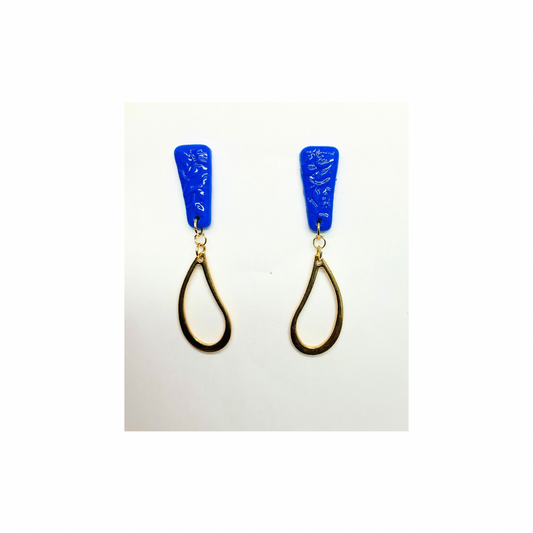 Royal Blue Stud Earrings with Gold Accents