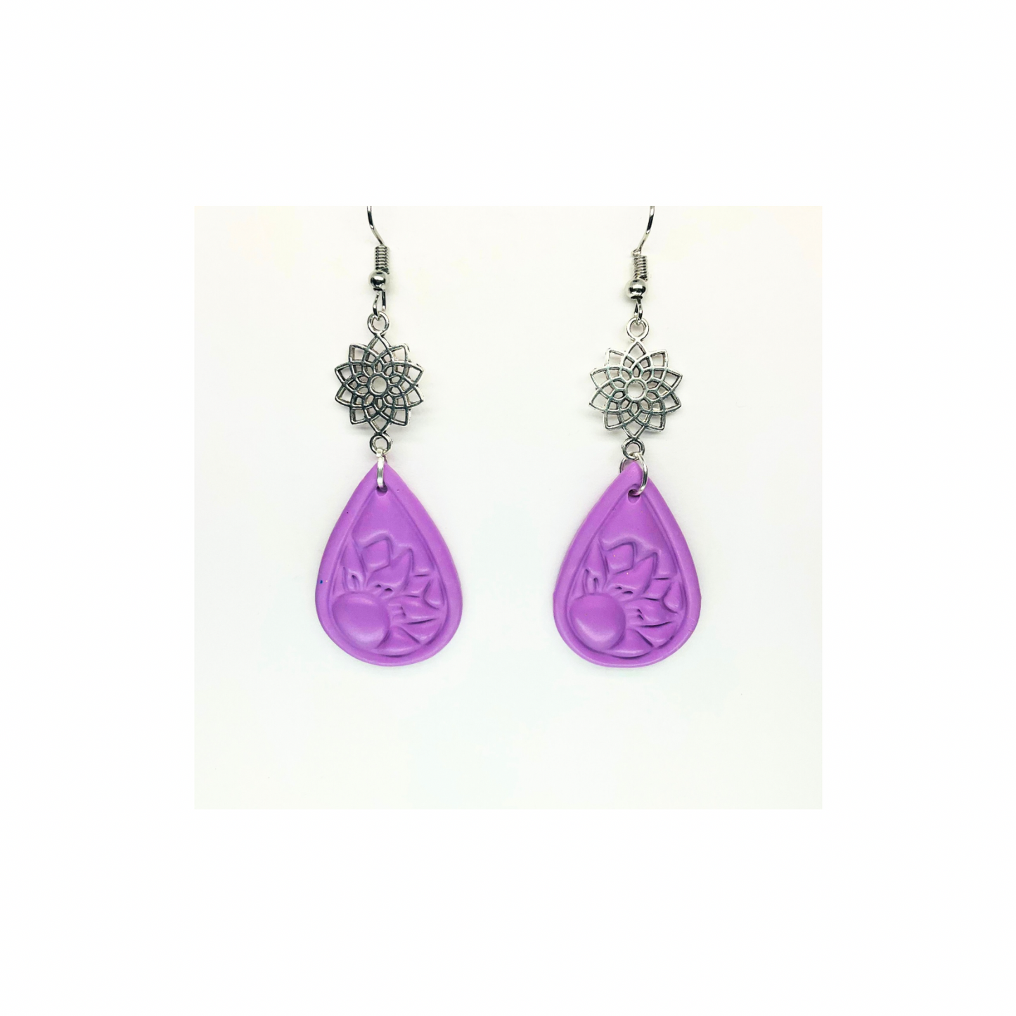 Lilac Pressed Sunflower Teardrop Dangle Earrings - Elegant Female Jewelry for Everyday Wear & Special Occasions