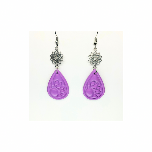 Lilac Pressed Sunflower Teardrop Dangle Earrings - Elegant Female Jewelry for Everyday Wear & Special Occasions