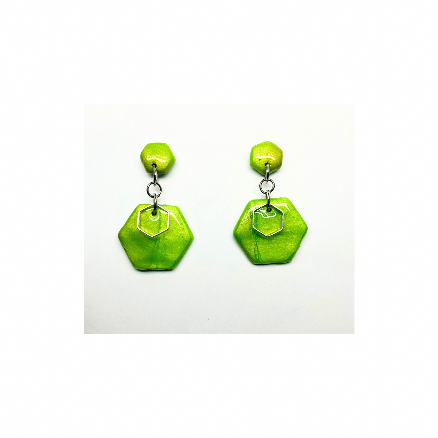 Apple Green Hexagon Shape Dangle Earring