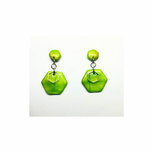 Apple Green Hexagon Shape Dangle Earring