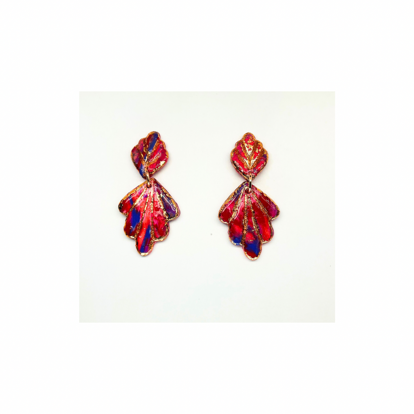 Rose Gold Collection Stud Leaf Shaped Dangle Earrings for Female - Colorful Design Women's Jewelry