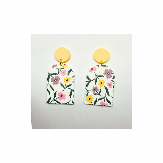 Yellow Floral Stud Dangle Earring