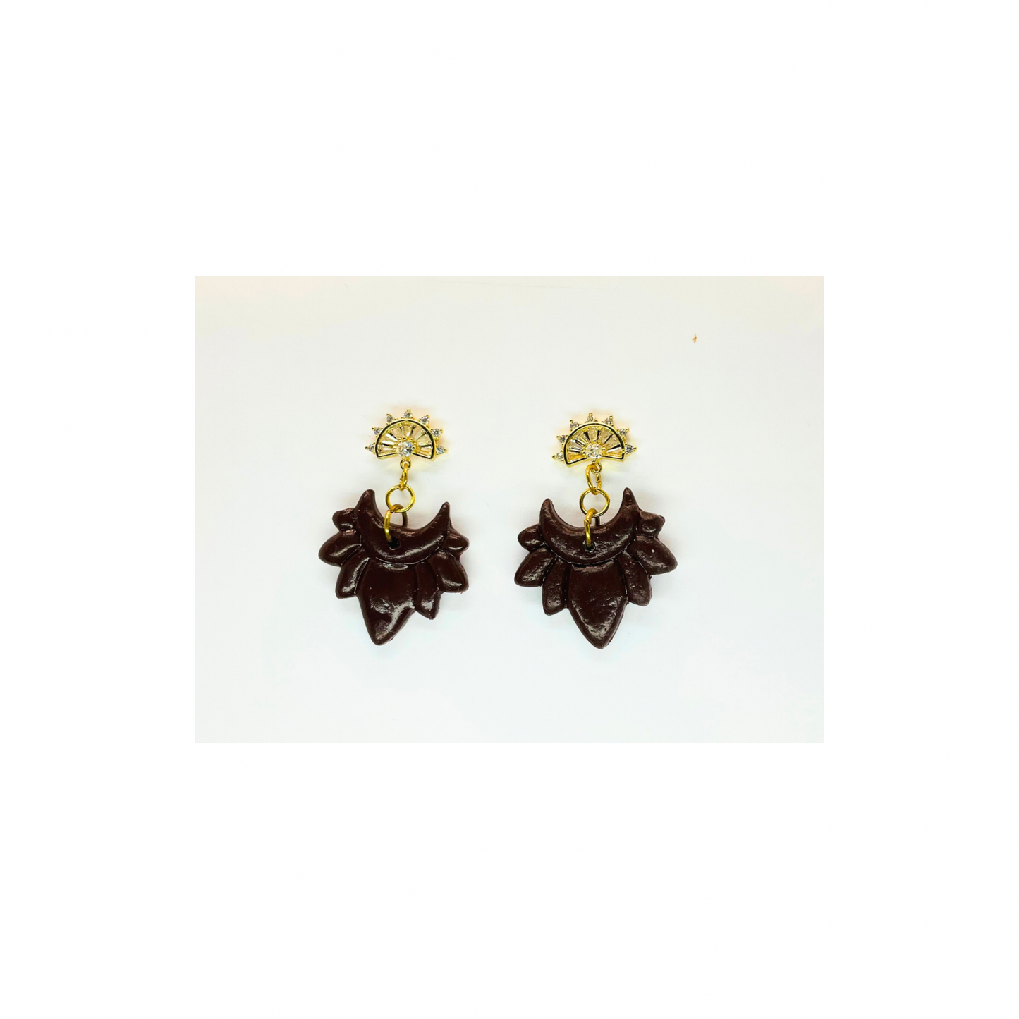 Brown Petal Shaped Dangle with Rhinestone Stud Earrings-Crafting By BB