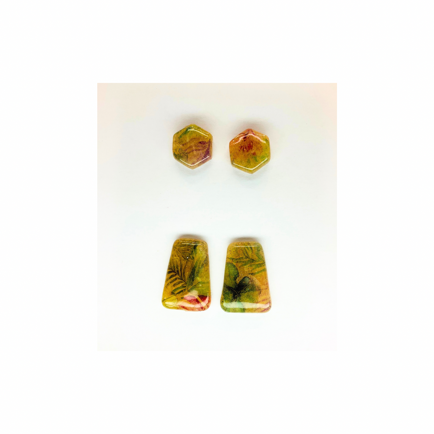 Translucent Stud with Floral Transfer Earrings