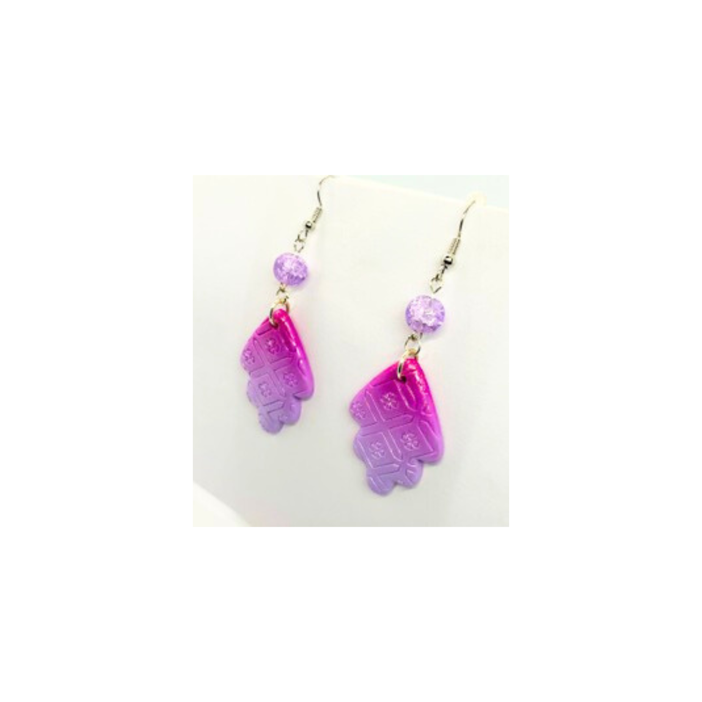 Violet Variegated Dangle Earrings with Bead Embellishments