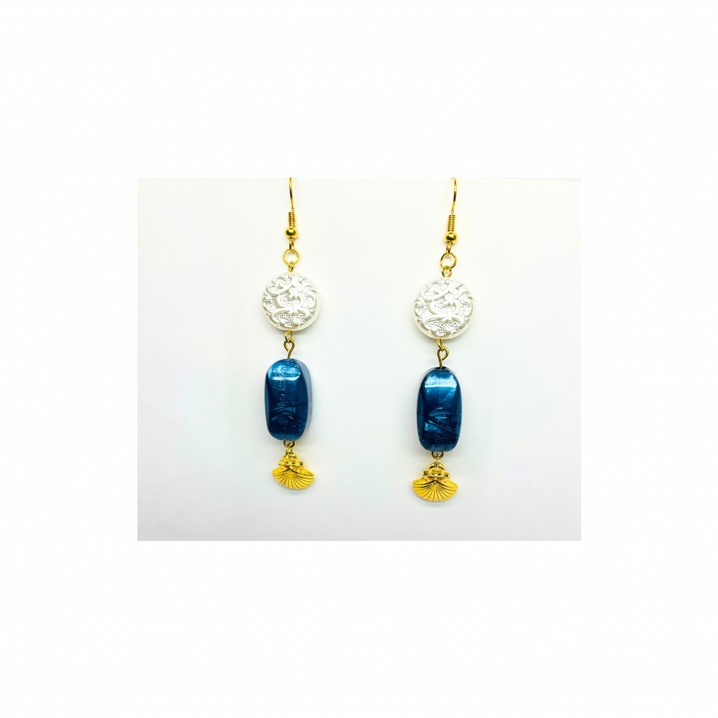 Ocean Collection Blue Bead with Pearl Circle and Shell Dangle Earrings for Female Fashion Jewelry