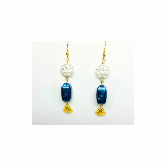 Ocean Collection Blue Bead with Pearl Circle and Shell Dangle Earrings for Female Fashion Jewelry