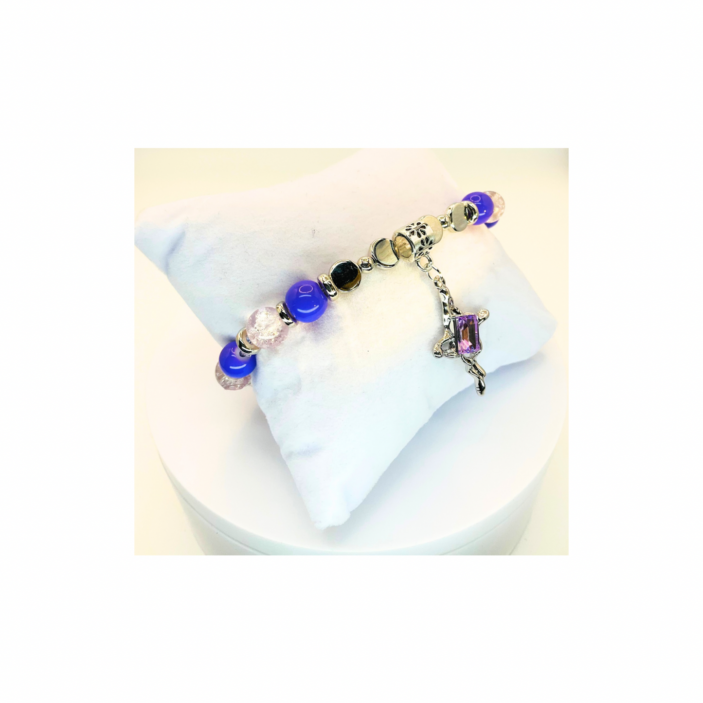 Purple Crystal and Silver Beaded Bracelet with Star Charm-Crafting By BB