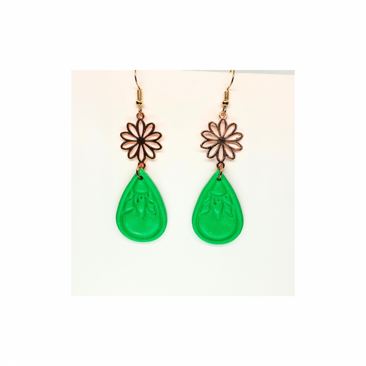 Green Sunflower Teardrop with Rose Gold Dangle Earrings for Female Fashion Accessories