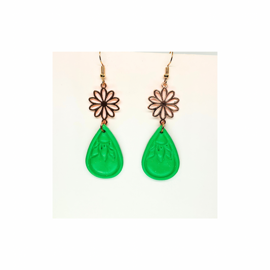 Green Sunflower Teardrop with Rose Gold Dangle Earrings for Female Fashion Accessories