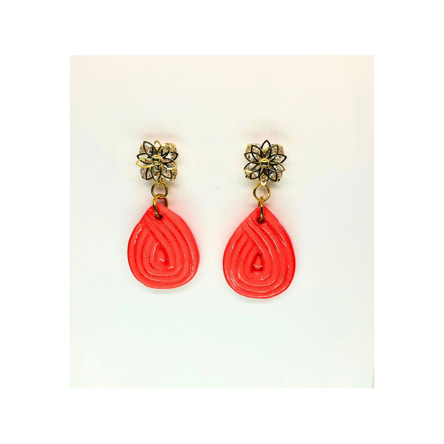 Christmas in July Collection Persimmon Red Teardrop Earrings with Star Rhinestone Studs Dangle Design for Women's Fashion