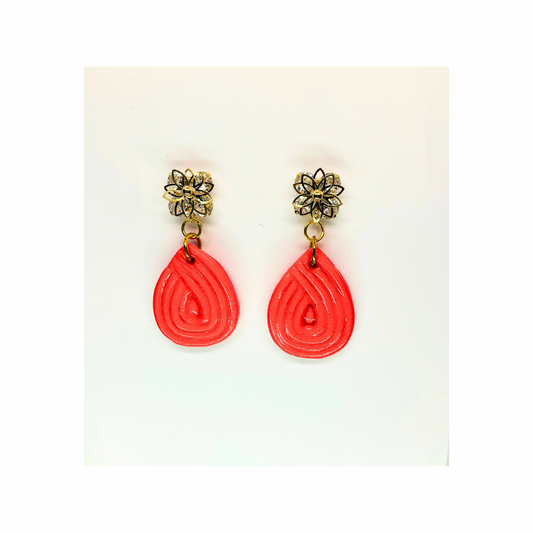 Christmas in July Collection Persimmon Red Teardrop Earrings with Star Rhinestone Studs Dangle Design for Women's Fashion