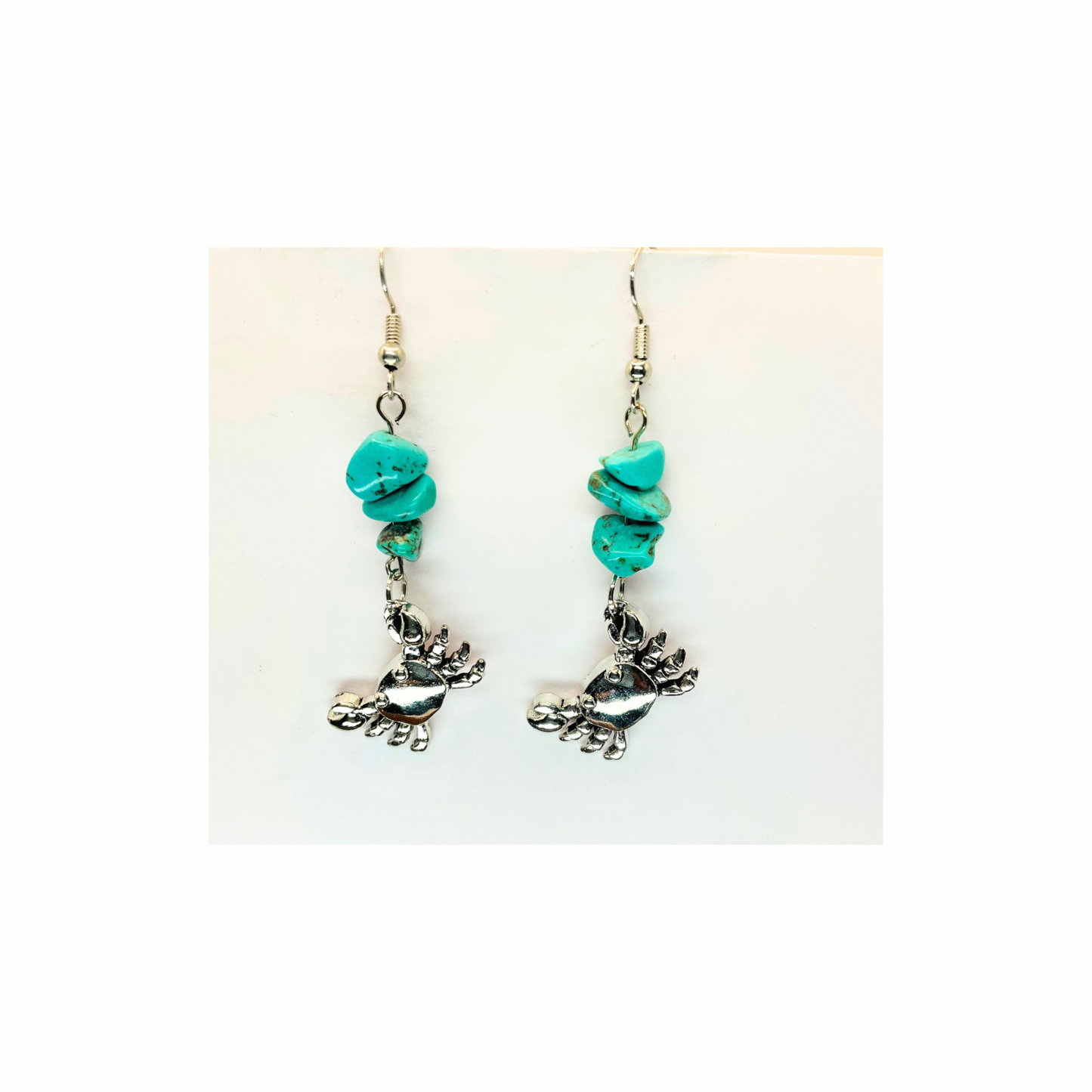 Ocean Collection Silver Crab Dangle with Turquoise Bead Earrings