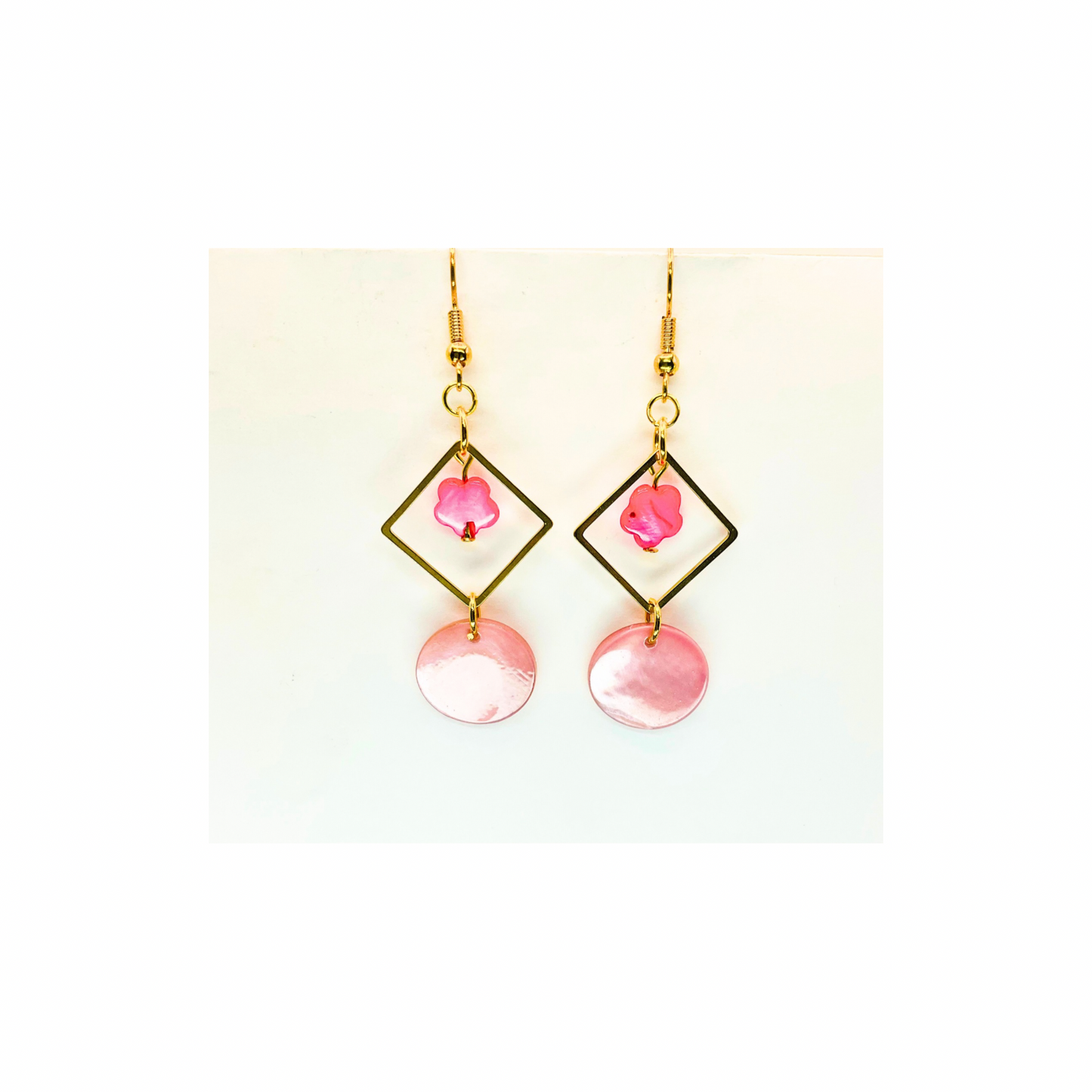 Pink Shell with Gold Square Accents, Boho Beach Jewelry