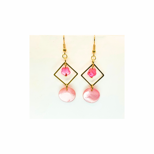 Pink Shell with Gold Square Accents, Boho Beach Jewelry