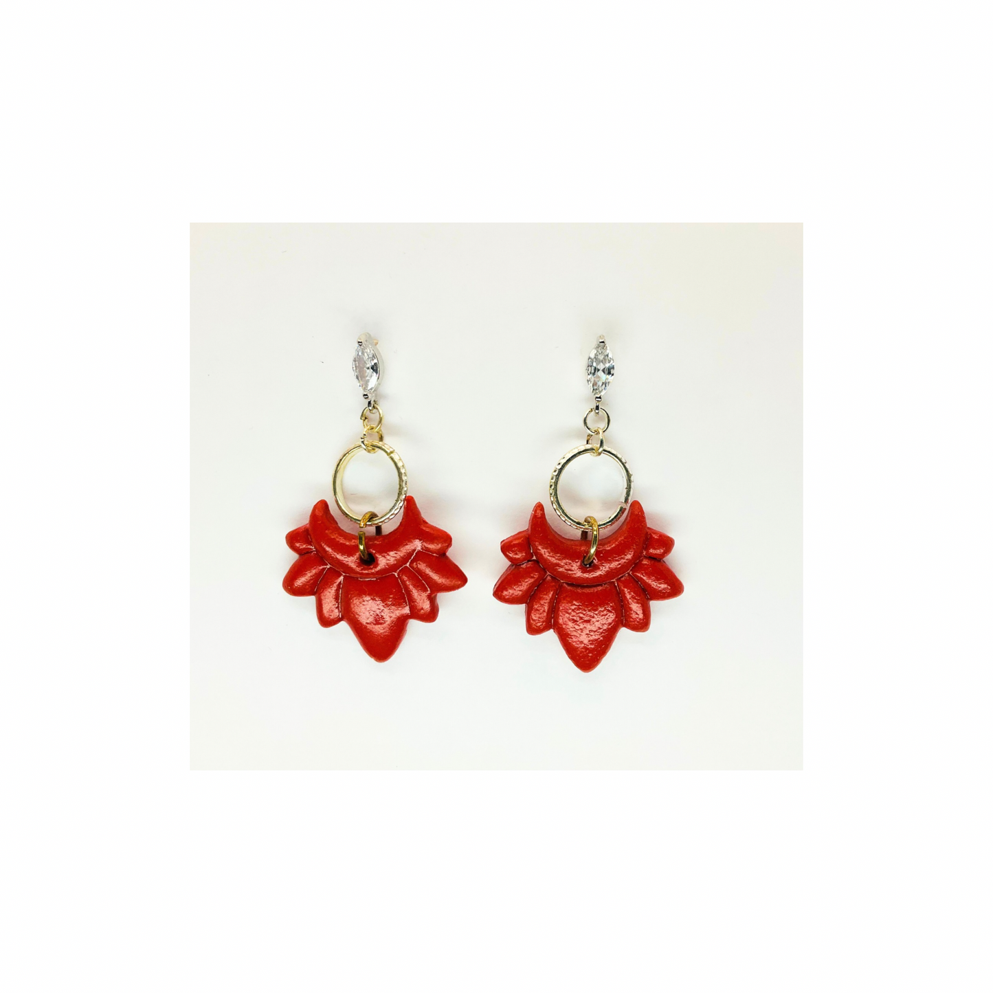 Sienna Petal Shaped Dangle with Rhinestone Stud Earrings-Crafting By BB