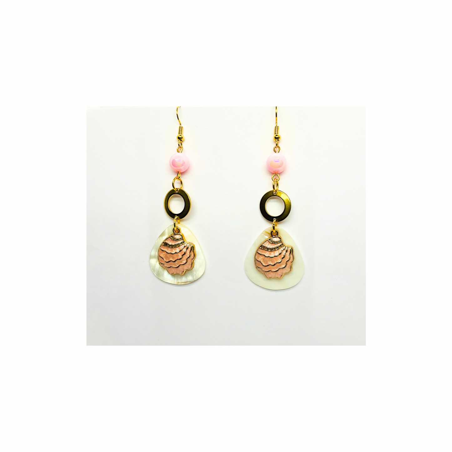 Pink Shell Collection Pink Shell with Bead Dangle Earrings for Female Fashion Accessories