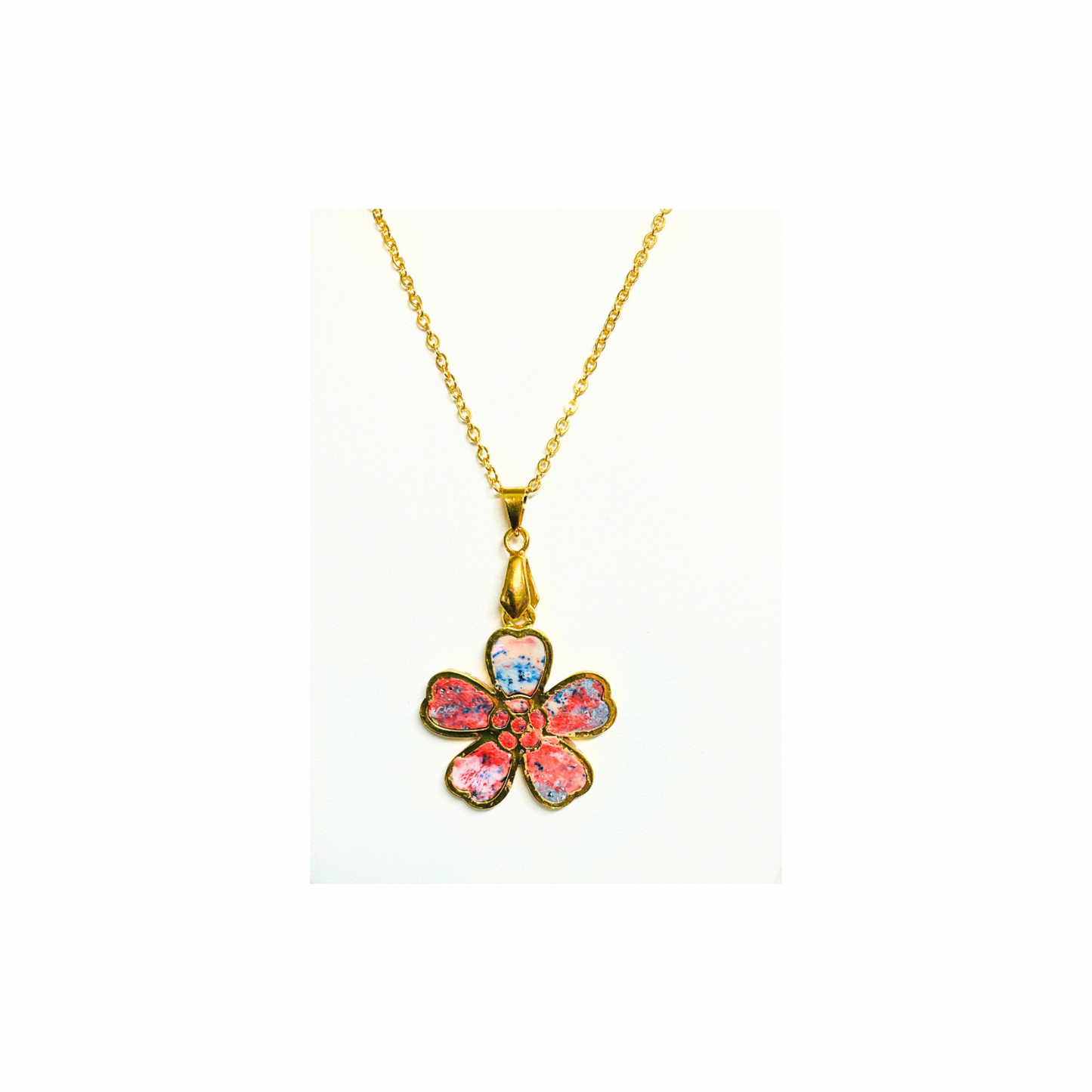 Tie Dye Gold Flower Pendant Necklace in Polymer Clay with 18-Inch Chain - Unique & Quality Crafted Jewelry
