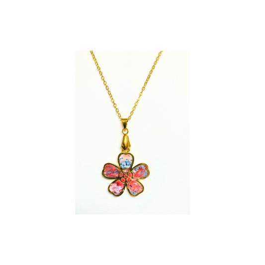 Tie Dye Gold Flower Pendant Necklace in Polymer Clay with 18-Inch Chain - Unique & Quality Crafted Jewelry