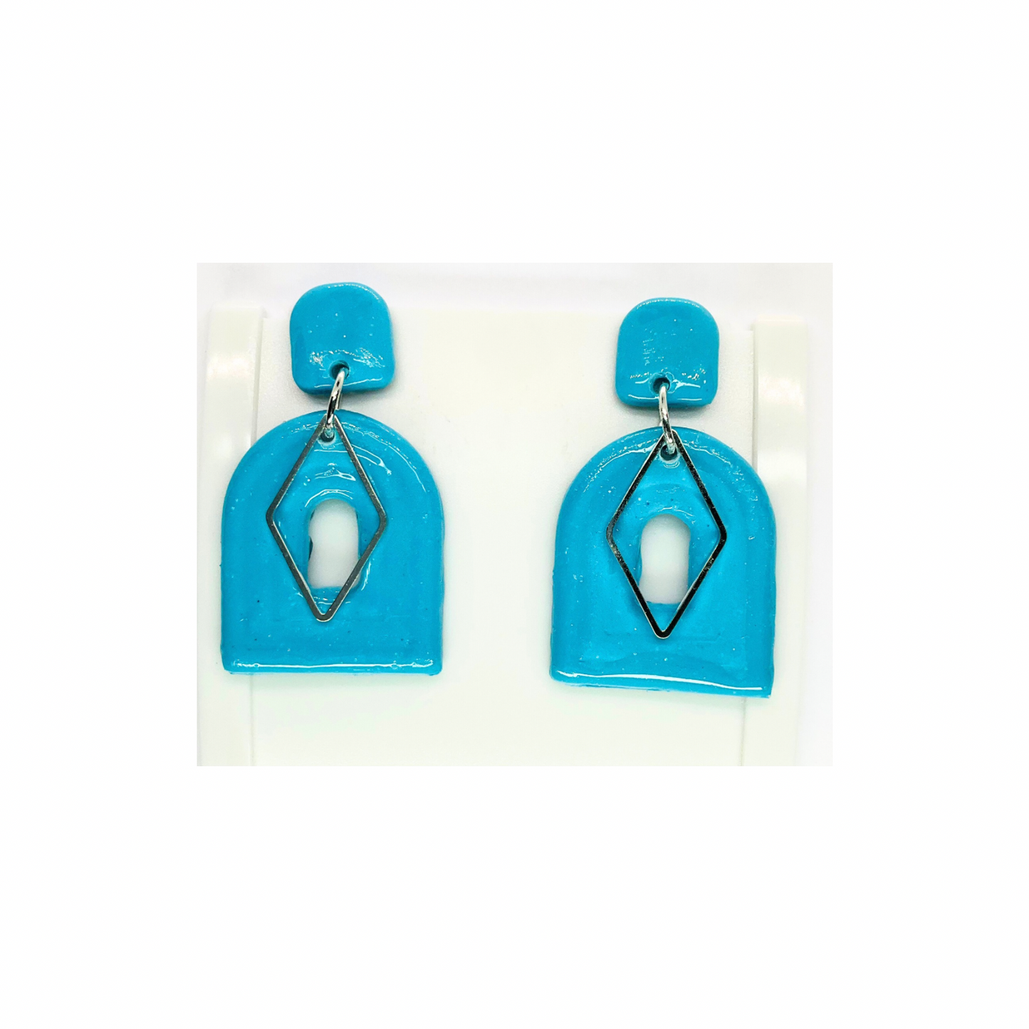 Turquoise Blue with Silver Accent Dangle Earrings - Unique Design Jewelry Accessory