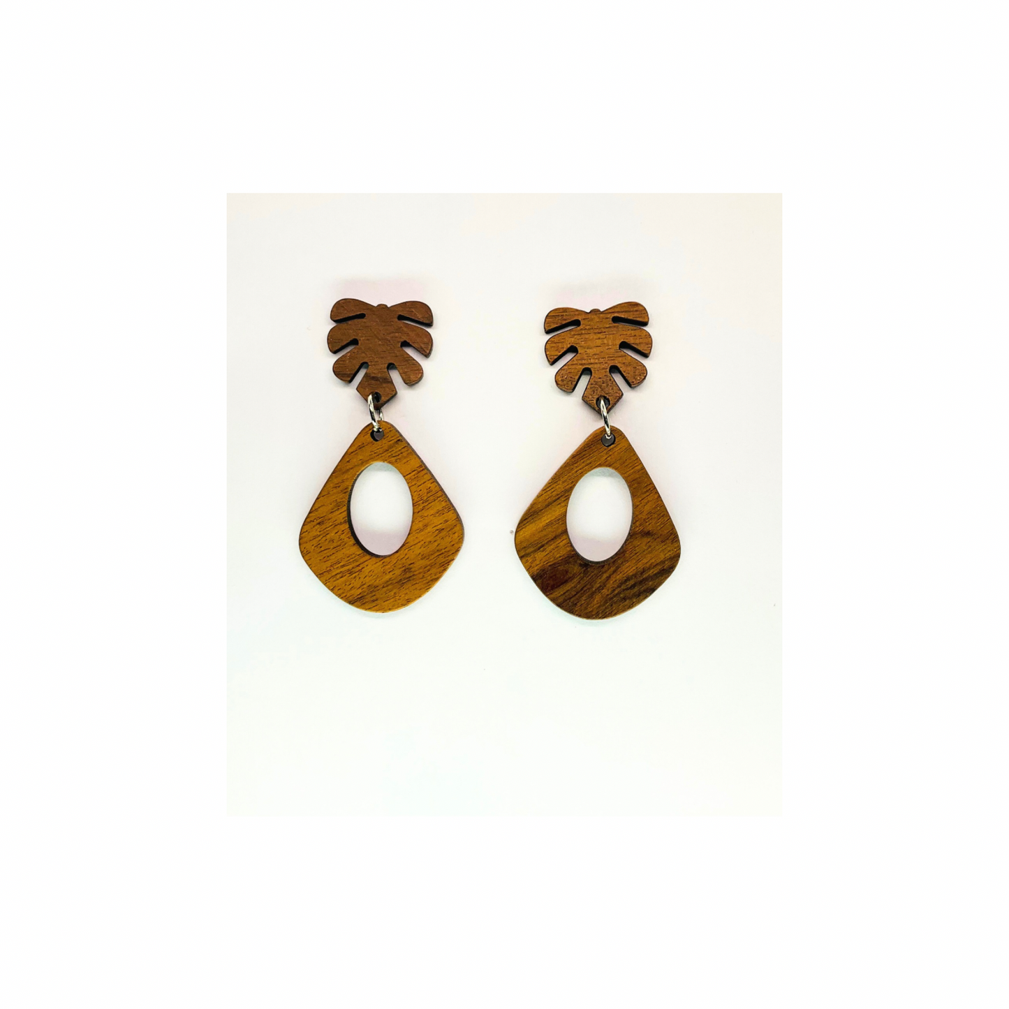 Boho Wood Collection Leaf Stud Dangle Earrings for Female - Wooden Design with Leaf Motif and Teardrop Shape