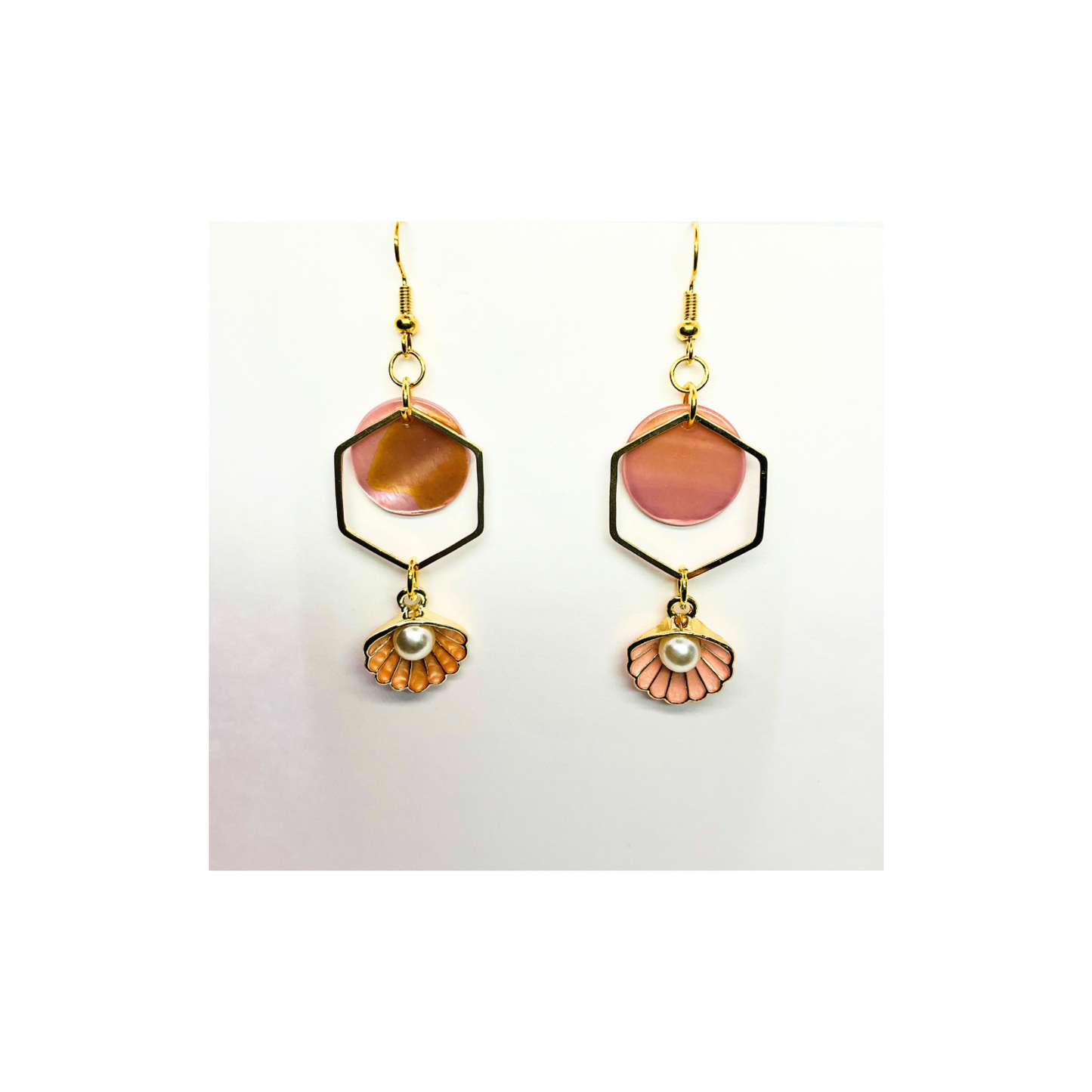 Pink Shell Collection Pink Circle with Pink Shell Charm Dangle Earrings for Female Fashion Accessories