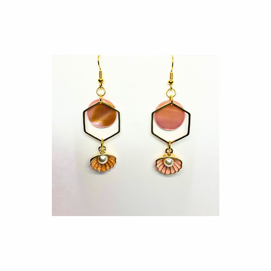 Pink Shell Collection Pink Circle with Pink Shell Charm Dangle Earrings for Female Fashion Accessories