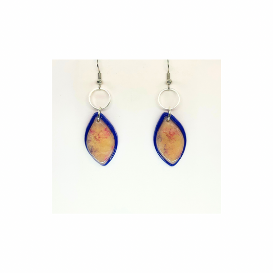 Purple Translucent Layered Dangle Earrings with Circular Silver Hooks and Colorful Design Elements