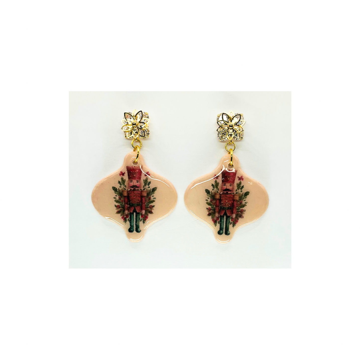 Nutcracker Christmas Ornament with Rhinestone Star Stud Dangle Earring