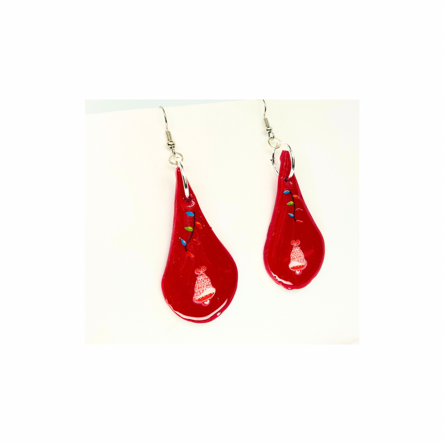 Christmas in July Collection Red Teardrop Dangle Earrings with Festive Design and Colorful Accents