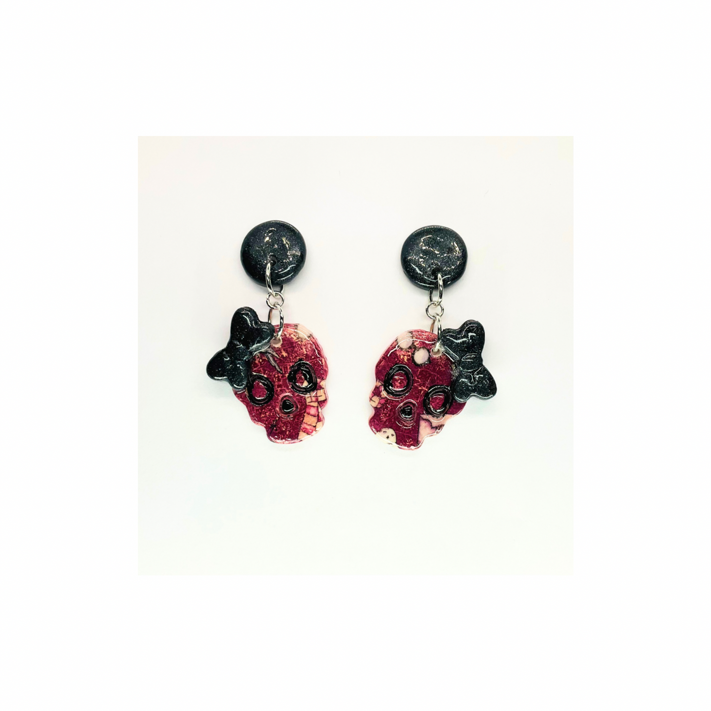 Wizard Collection Skull with Bow Dangle Earring - Unique Design Earrings Featuring Skull Motif and Bow Detail